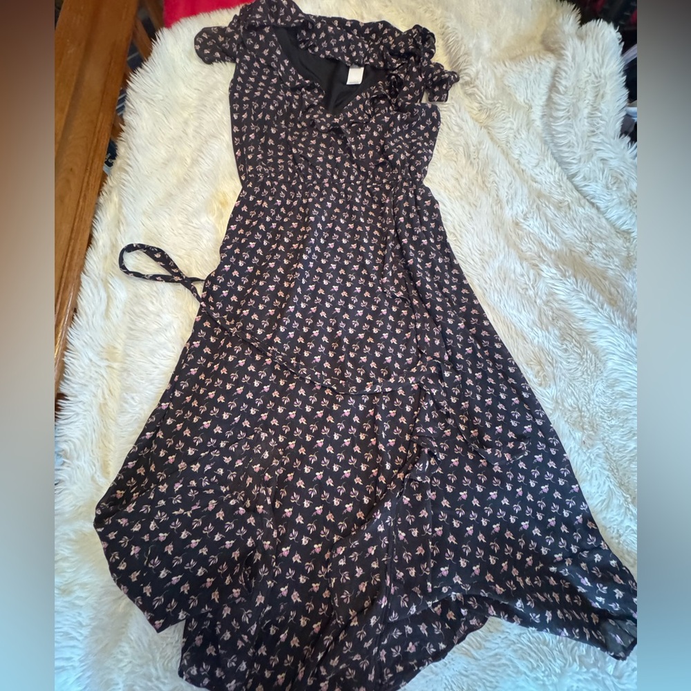 LOFT Black and Pink Floral Dress